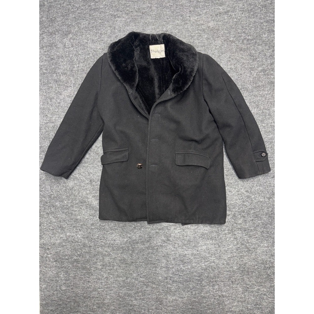 Stratojac Blazer Jacket Mens 38 Black Lined Faux Fur Collar Shawl Lapel Winter